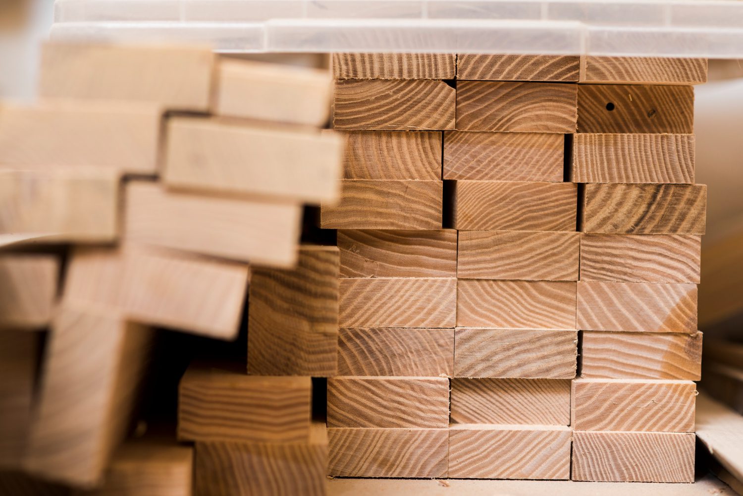 Stack of wooden planks in the workshop<br />
